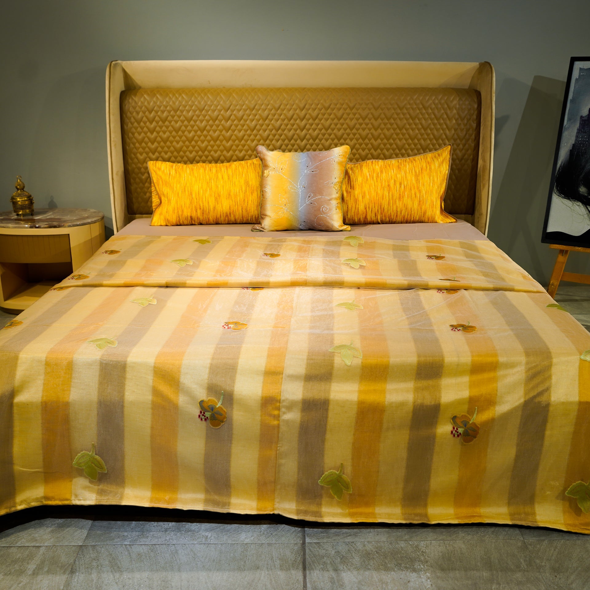 Monochrome Blossom by Aetherea with Bed Covers, Home, Monochrome, Sheer, Silk, Upcycled, Yellow at Kamakhyaa for sustainable fashion