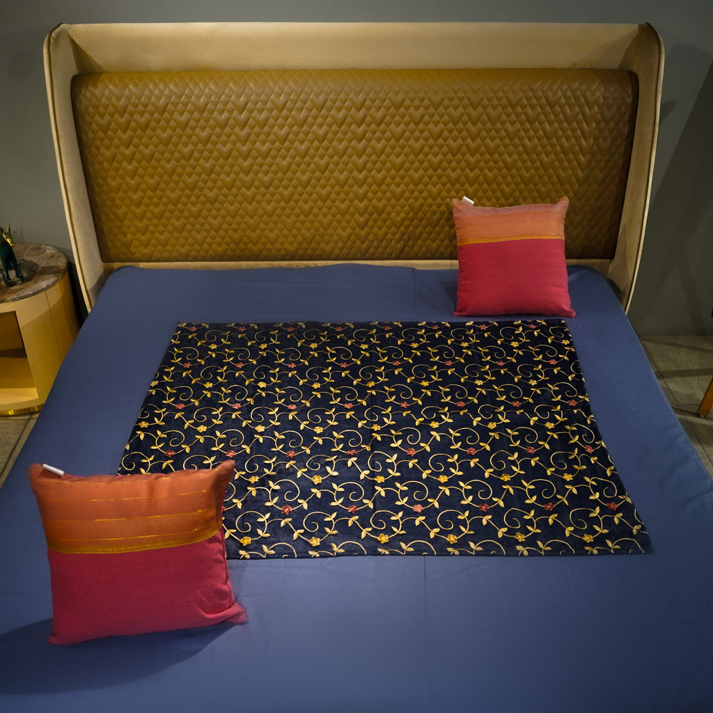 Enchanted Bloom by Aetherea with Bed Throws, Cotton, Royal Blue, Sheer, Upcycled at Kamakhyaa for sustainable fashion