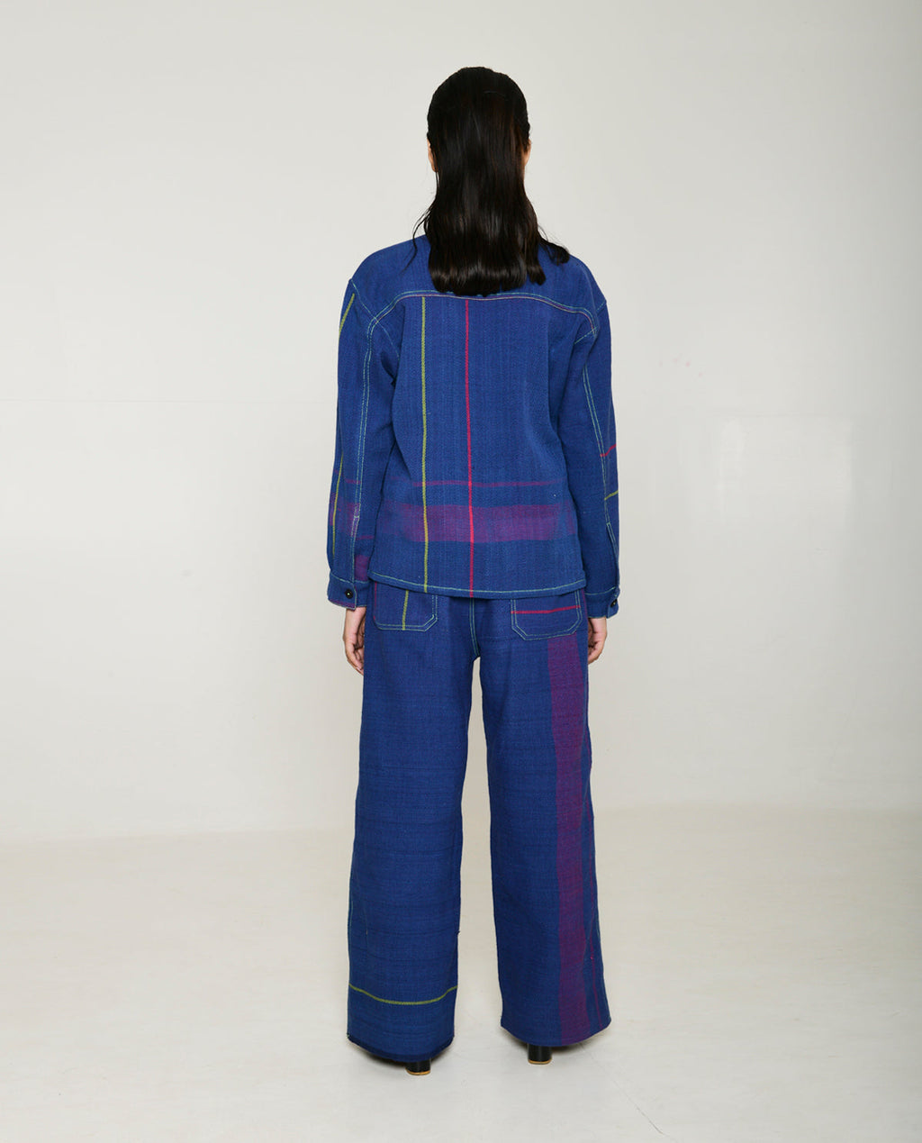 Handwoven Blue striped Cotton Shacket by Rias Jaipur with 100% Cotton, Blue, Casual wear, Multicolor, Natural, RE 2.O, RE 2.O by Rias Jaipur, Relaxed, Stripes, Tops, Unisex, Womenswear at Kamakhyaa for sustainable fashion