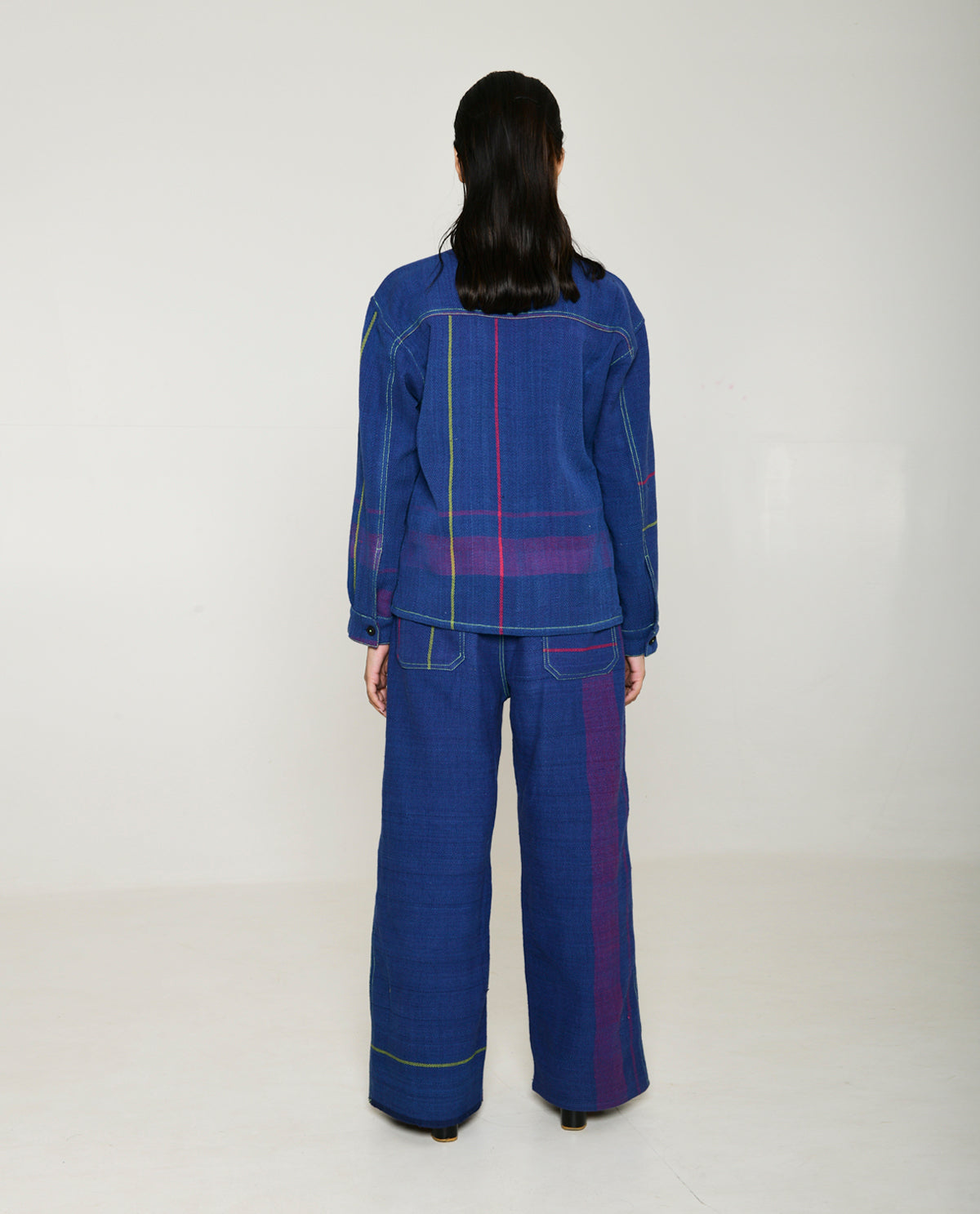 Handwoven Blue striped Cotton Shacket by Rias Jaipur with 100% Cotton, Blue, Casual wear, Multicolor, Natural, RE 2.O, RE 2.O by Rias Jaipur, Relaxed, Stripes, Tops, Unisex, Womenswear at Kamakhyaa for sustainable fashion