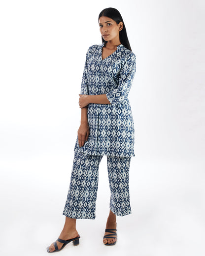 Blue Printed Top With Pant Set by Kamakhyaa with 100% pure cotton, Blue, Casual Wear, Complete Sets, FB ADS JUNE, Fitted At Waist, KKYSS, Naturally Made, Printed, Relaxed Fit, Summer Sutra, Womenswear at Kamakhyaa for sustainable fashion