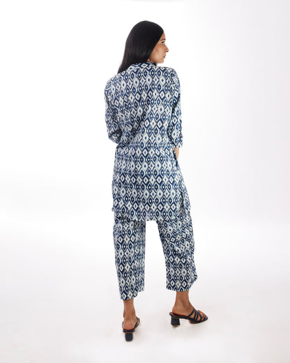 Blue Printed Top With Pant Set by Kamakhyaa with 100% pure cotton, Blue, Casual Wear, Complete Sets, FB ADS JUNE, Fitted At Waist, KKYSS, Naturally Made, Printed, Relaxed Fit, Summer Sutra, Womenswear at Kamakhyaa for sustainable fashion