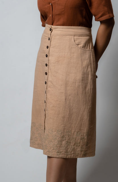 Beige Skirt by Lafaani with Brown, Casual Wear, Cotton, Fall, For Siblings, Mini Skirts, Natural, Regular Fit, Skirts, Solids, The Way You Look by Lafaani, Womenswear at Kamakhyaa for sustainable fashion