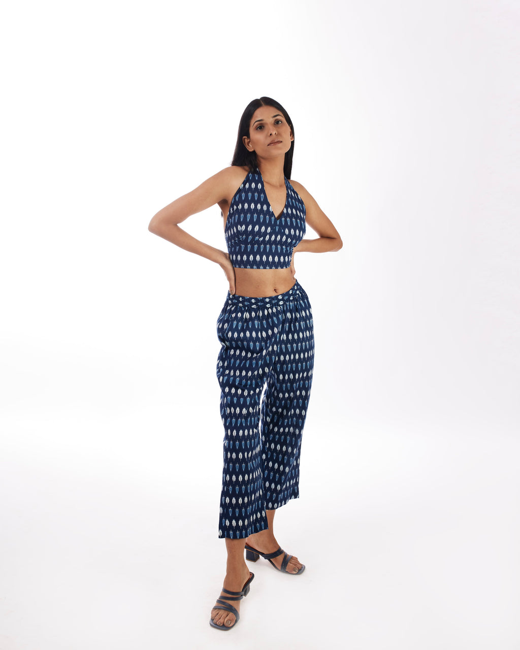 Blue Printed 3 Piece Co-ord Set by Kamakhyaa with 100% pure cotton, Blue, Casual Wear, Co-ord Sets, FB ADS JUNE, Fitted At Waist, KKYSS, Naturally Made, Printed, Regular Fit, Summer Sutra, Womenswear at Kamakhyaa for sustainable fashion