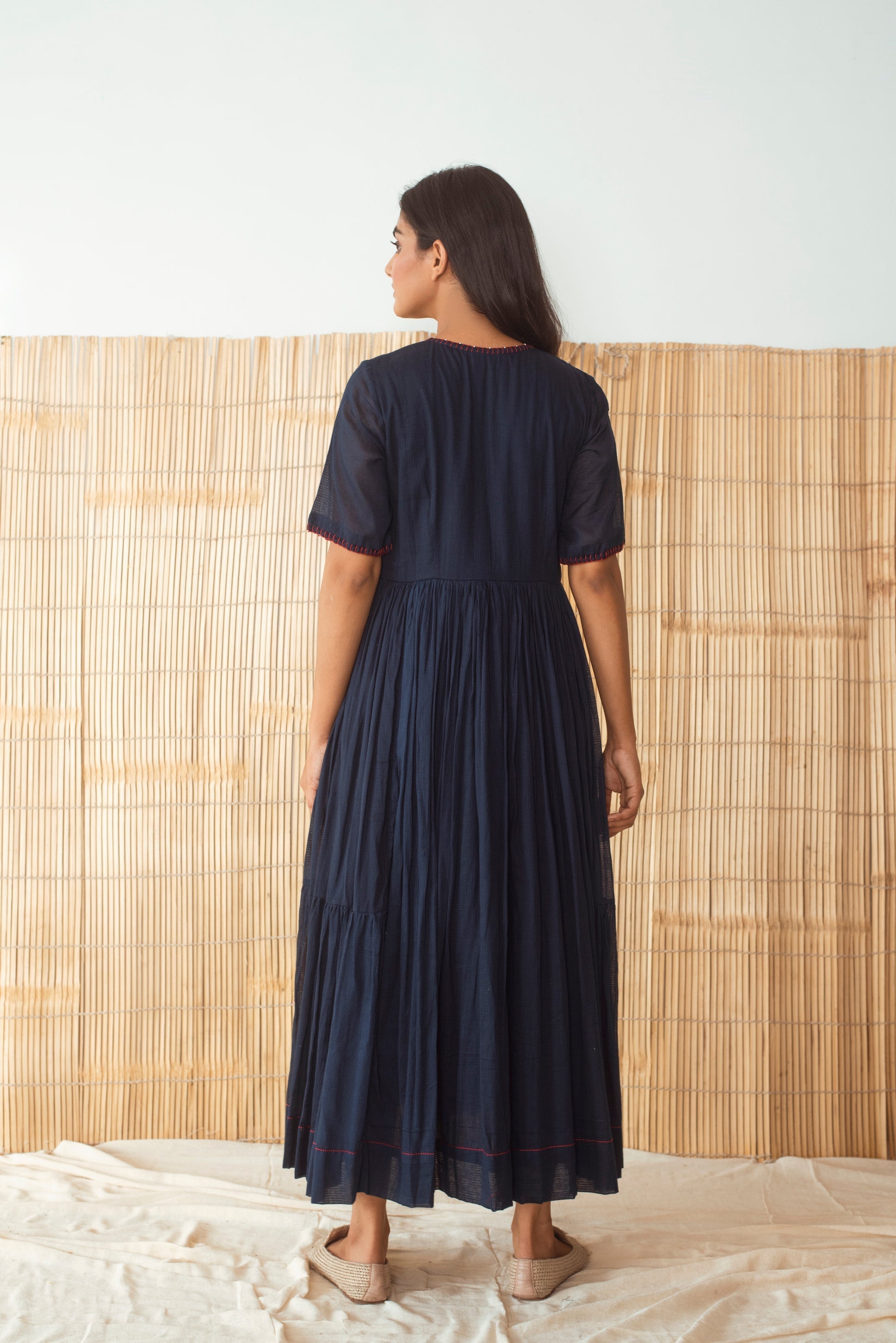 Blue Embroidered Maxi Dress by The Loom Art with Blue, Capsule by The Loom Art, Cotton Kota Slub, For Daughter, July Sale, July Sale 2023, Maxi Dresses, Midi Dresses, Natural, Party Wear, Regular Fit, Solid Selfmade, Solids, Womenswear at Kamakhyaa for sustainable fashion