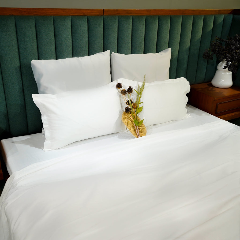 White Elegance by Aetherea with 100% Cotton, 300 TC, 400 TC, 500 TC, Bedsheets, King, Plain, Plain Bedsheets, Queen, Solid, White at Kamakhyaa for sustainable fashion