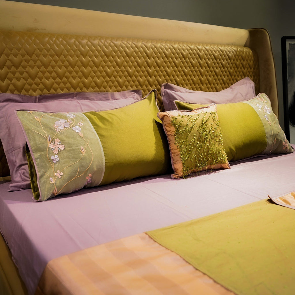 Lush Green Valley Cushion cover by Aetherea with Cushion, Cushion covers, Green, Pink, Sage Green at Kamakhyaa for sustainable fashion