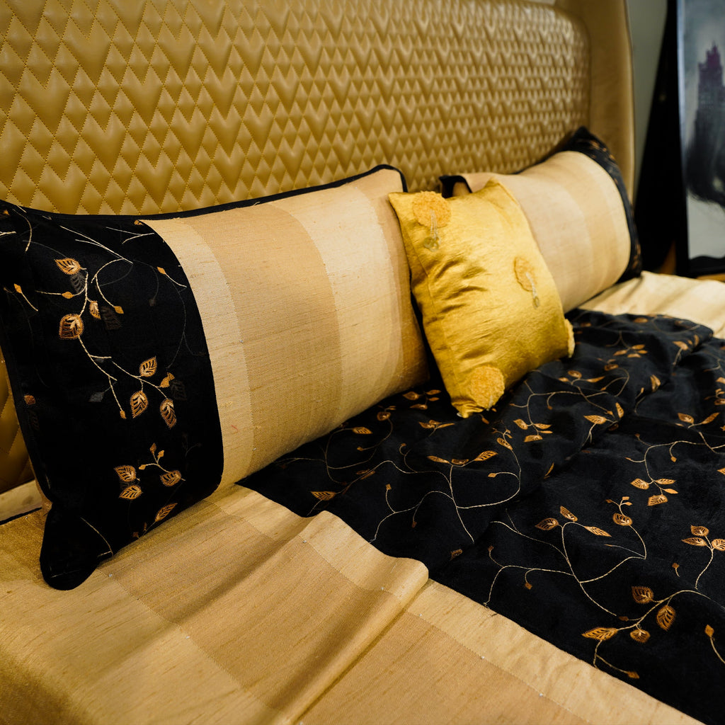 Floral Noir Elegance by Aetherea with Bed Covers, Beige, Black, Cushion, Home, King, Sheer, Silk, Upcycled at Kamakhyaa for sustainable fashion
