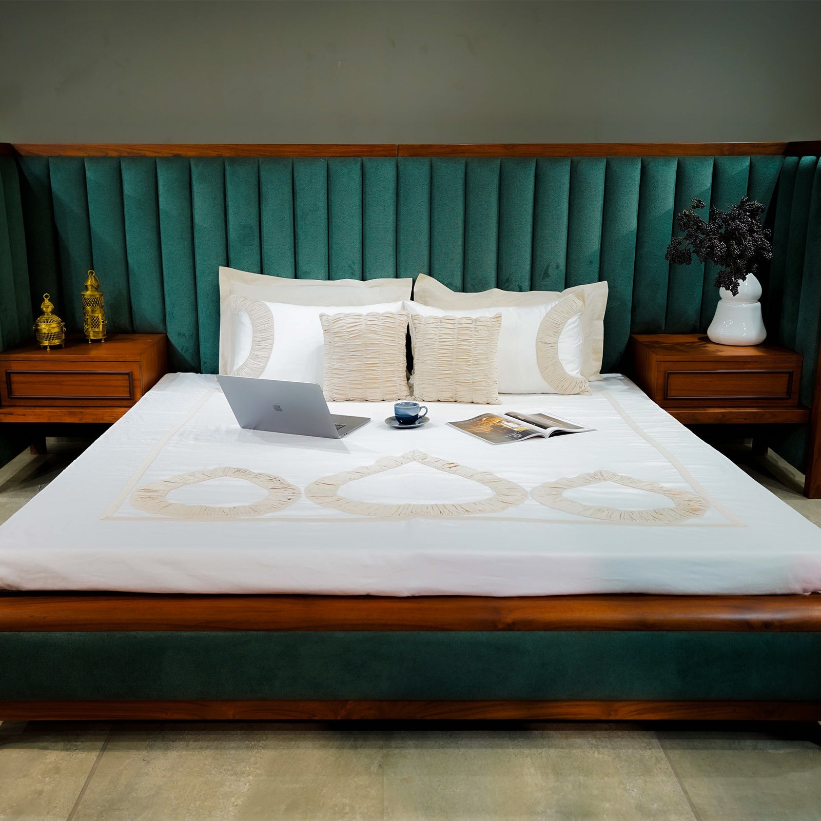 Pure Alabaster Teardrop Elegance by Aetherea with 100% Cotton, 300 TC, 500 TC, Beige, Cushion, Designer Bedsheets, King, Queen, Solid, Teardrop, White at Kamakhyaa for sustainable fashion