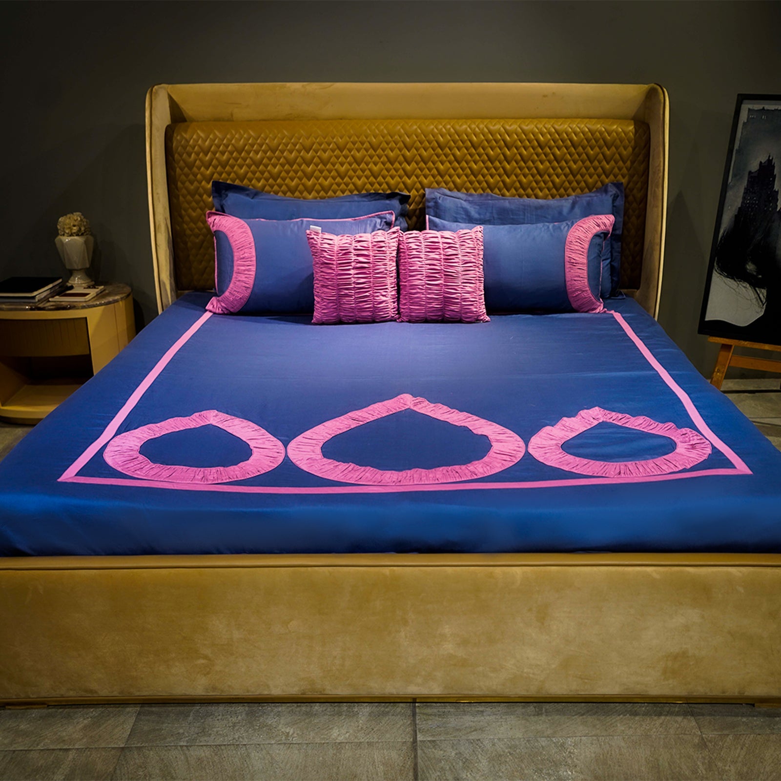 Majestic Sapphire Teardrop Elegance Set by Aetherea with 100% Cotton, 300 TC, 500 TC, Bed Sets, Blue, Cushion, Designer Bedsheets, King, Pink, Queen, Royal Blue, Solid, Teardrop at Kamakhyaa for sustainable fashion
