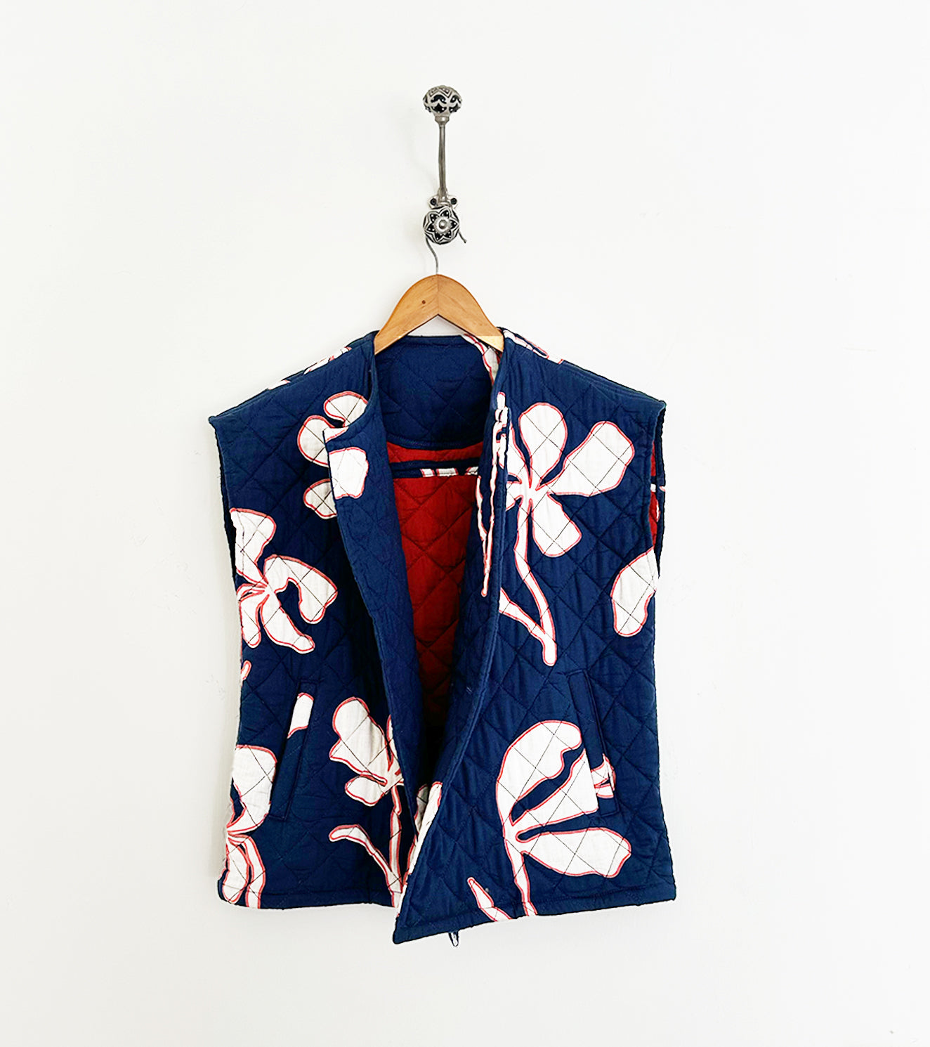 Blue Printed Cut Sleeve Jacket by Khara Kapas with 100% Cotton, Diana by Khara Kapas, handcrafted, handmade, jacket, pure cotton, Womenswear at Kamakhyaa for sustainable fashion