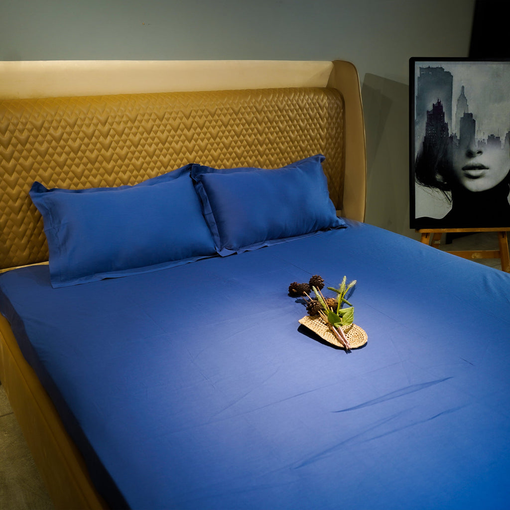 Blue Horizon by Aetherea with 100% Cotton, 300 TC, 400 TC, 500 TC, Bedsheets, King, Plain, Plain Bedsheets, Queen, Royal Blue, Solid at Kamakhyaa for sustainable fashion