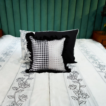 Rosebud Elegance by Aetherea with 100% Cotton, Bed Covers, Black, Home, Light Grey, Plaids, Rose, Sheer, Upcycled at Kamakhyaa for sustainable fashion