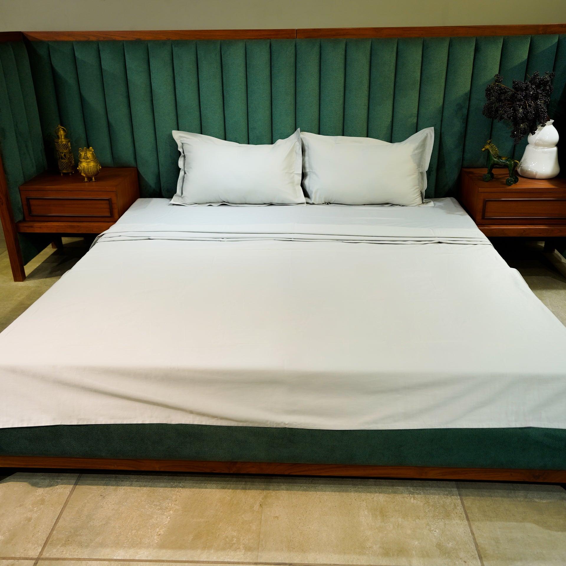 Grey Elegance by Aetherea with 100% Cotton, 300 TC, 500 TC, Bedsheets, Grey, King, Light Grey, Plain, Plain Bedsheets, Queen, Solid at Kamakhyaa for sustainable fashion