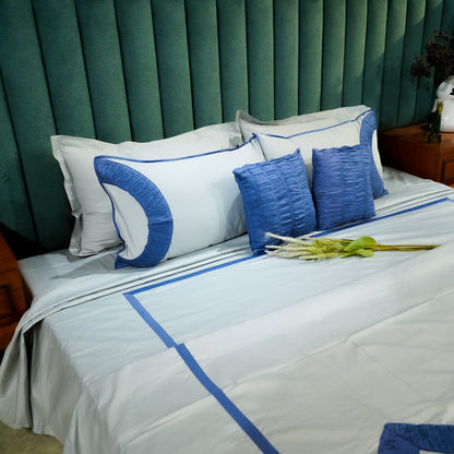 Silver Mist Teardrop Elegance Set by Aetherea with 100% Cotton, 300 TC, 500 TC, Bed Sets, Blue, Cushion, Designer Bedsheets, King, Light Grey, Queen, Royal Blue, Solid, Teardrop at Kamakhyaa for sustainable fashion