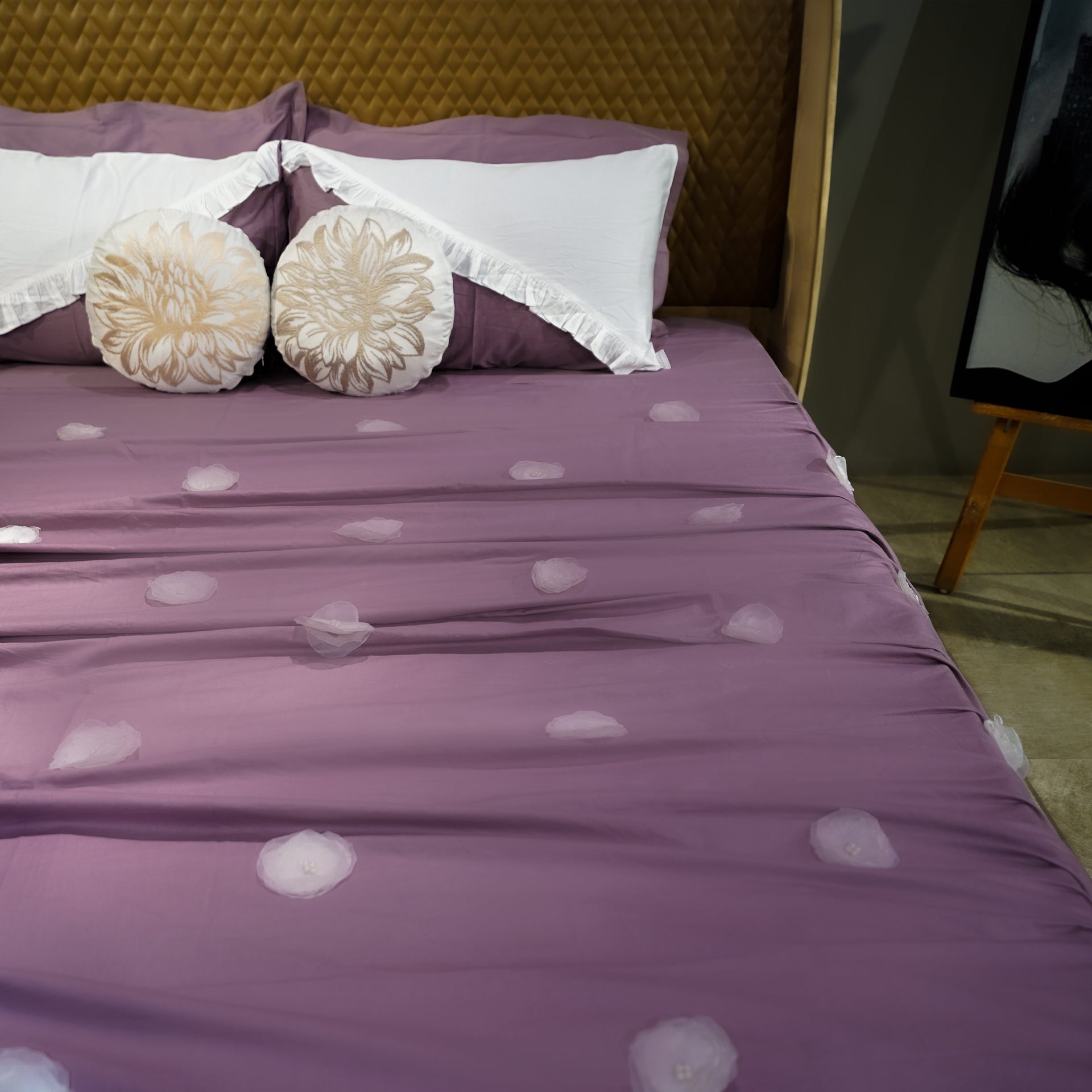 Whispering Lily by Aetherea with Bed Covers, Cushion, Flower, Frills, Home, Lavender, Purple, White at Kamakhyaa for sustainable fashion