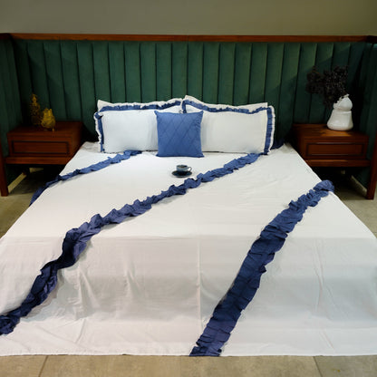 Enriched Frill by Aetherea with 100% Cotton, Bed Covers, Blue, Frills, Home, White at Kamakhyaa for sustainable fashion