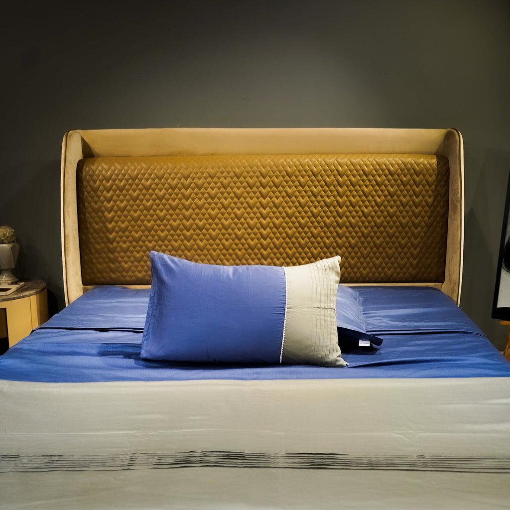 Majestic Sapphire Colorplay Stripe by Aetherea with 100% Cotton, 300 TC, 500 TC, Blue, Cushion, Designer Bedsheets, Dual Tone, Green, King, Queen, Royal Blue, Sage Green at Kamakhyaa for sustainable fashion