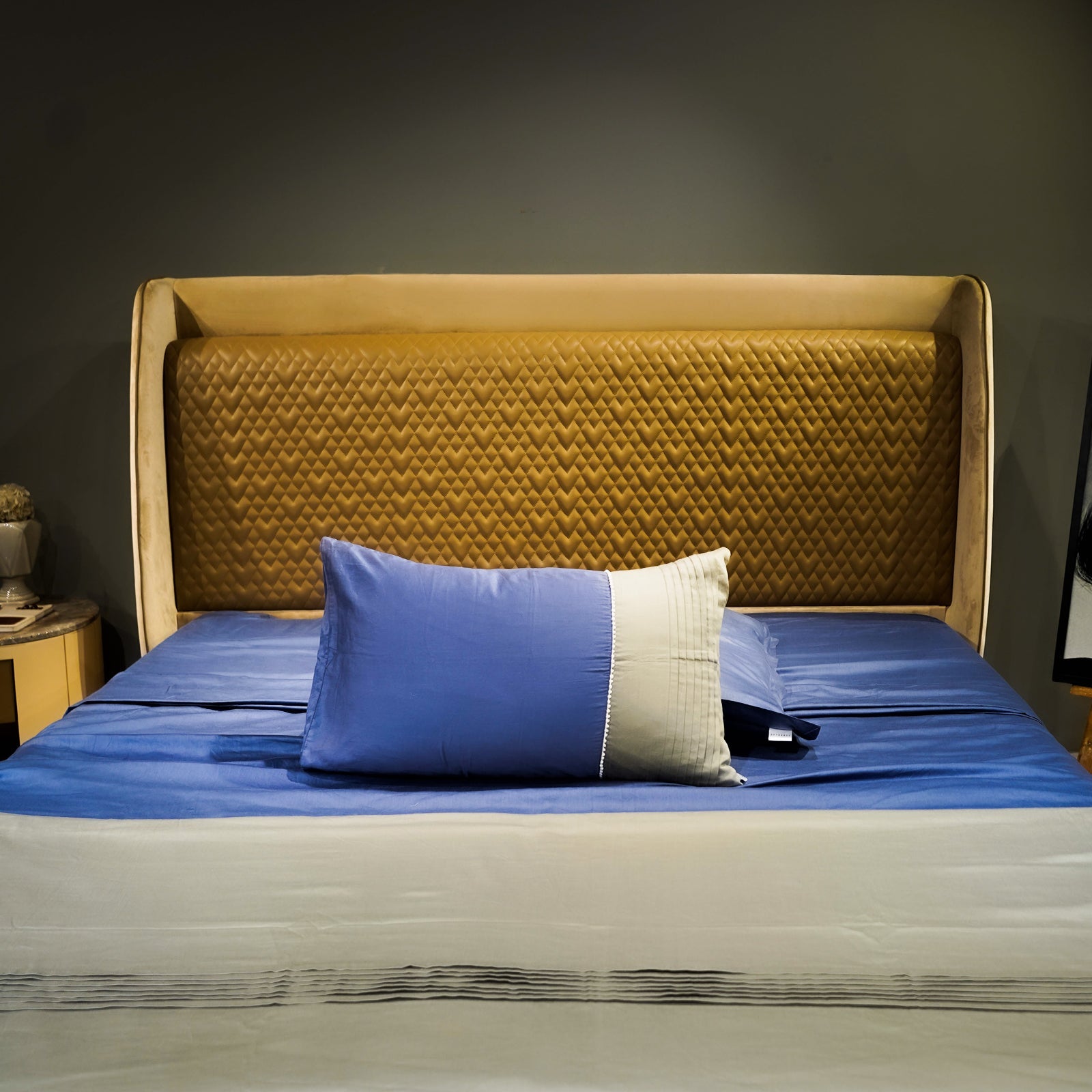 Majestic Sapphire Colorplay Stripe by Aetherea with 100% Cotton, 300 TC, 500 TC, Blue, Cushion, Designer Bedsheets, Dual Tone, Green, King, Queen, Royal Blue, Sage Green at Kamakhyaa for sustainable fashion