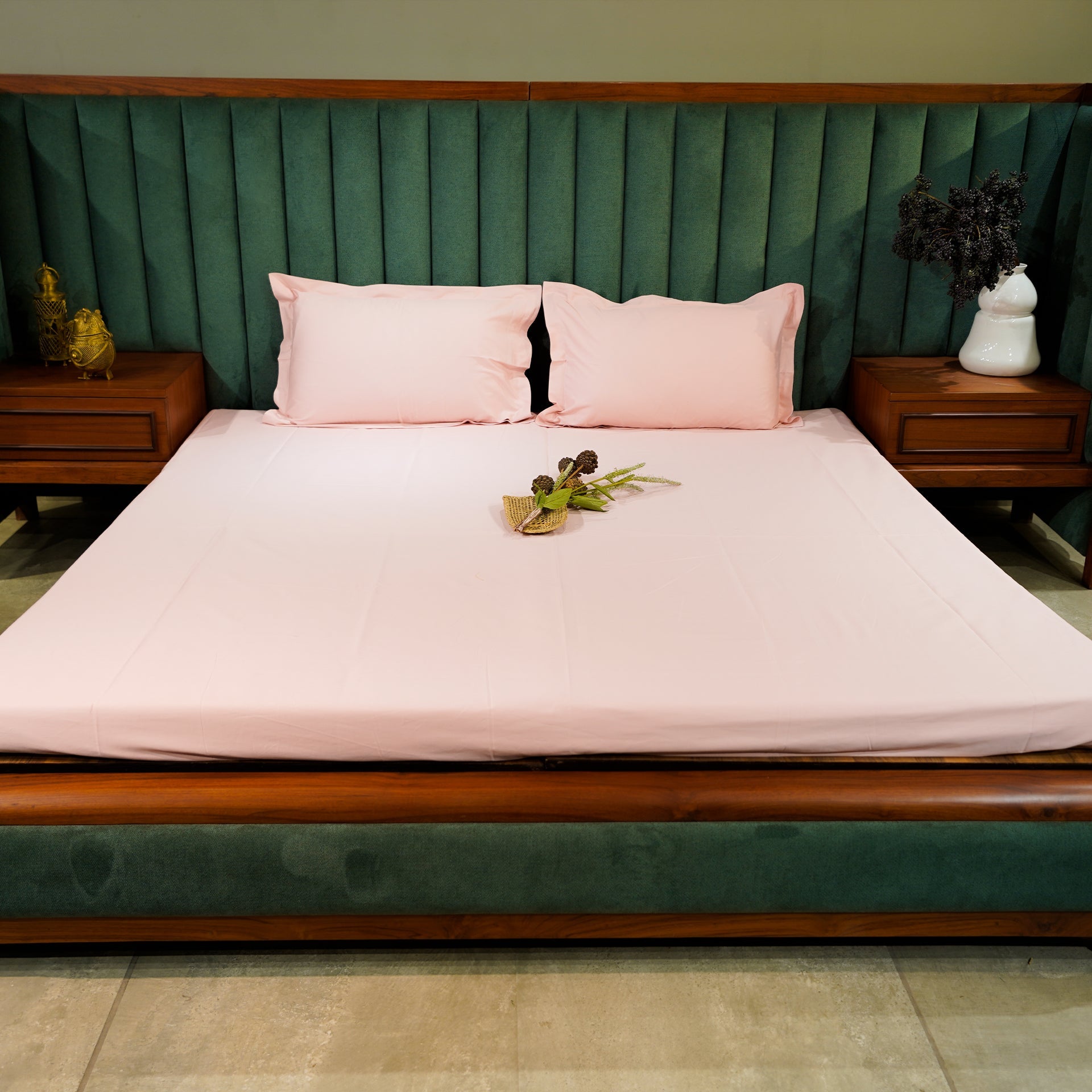 Baby Pink Serenity by Aetherea with 100% Cotton, 300 TC, 400 TC, 500 TC, Baby Pink, Bedsheets, King, Plain, Plain Bedsheets, Queen, Solid at Kamakhyaa for sustainable fashion