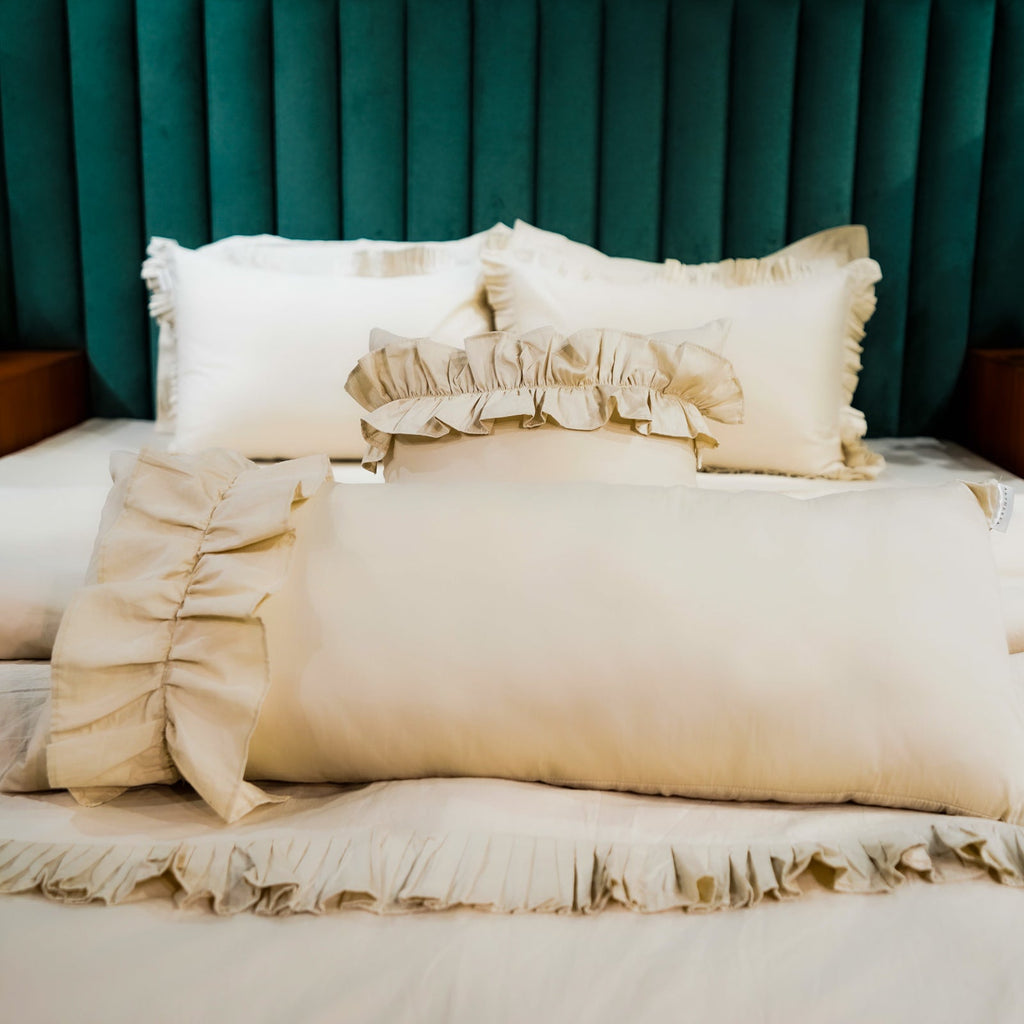 Ruffled Duvet Cover by Aetherea with 500 TC, Beige, Cushion, Duvet Covers, Ruffles at Kamakhyaa for sustainable fashion