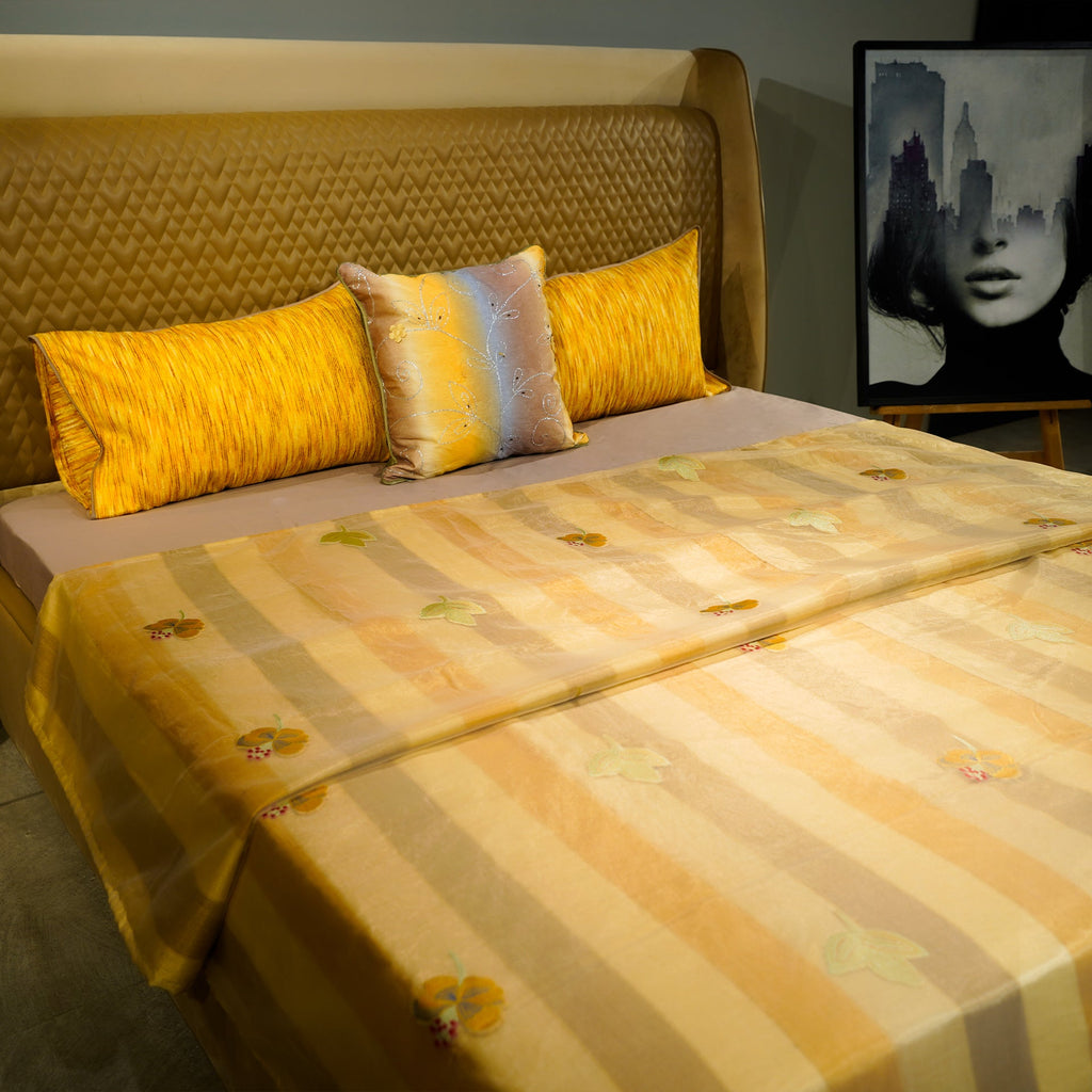 Monochrome Blossom by Aetherea with Bed Covers, Home, Monochrome, Sheer, Silk, Upcycled, Yellow at Kamakhyaa for sustainable fashion