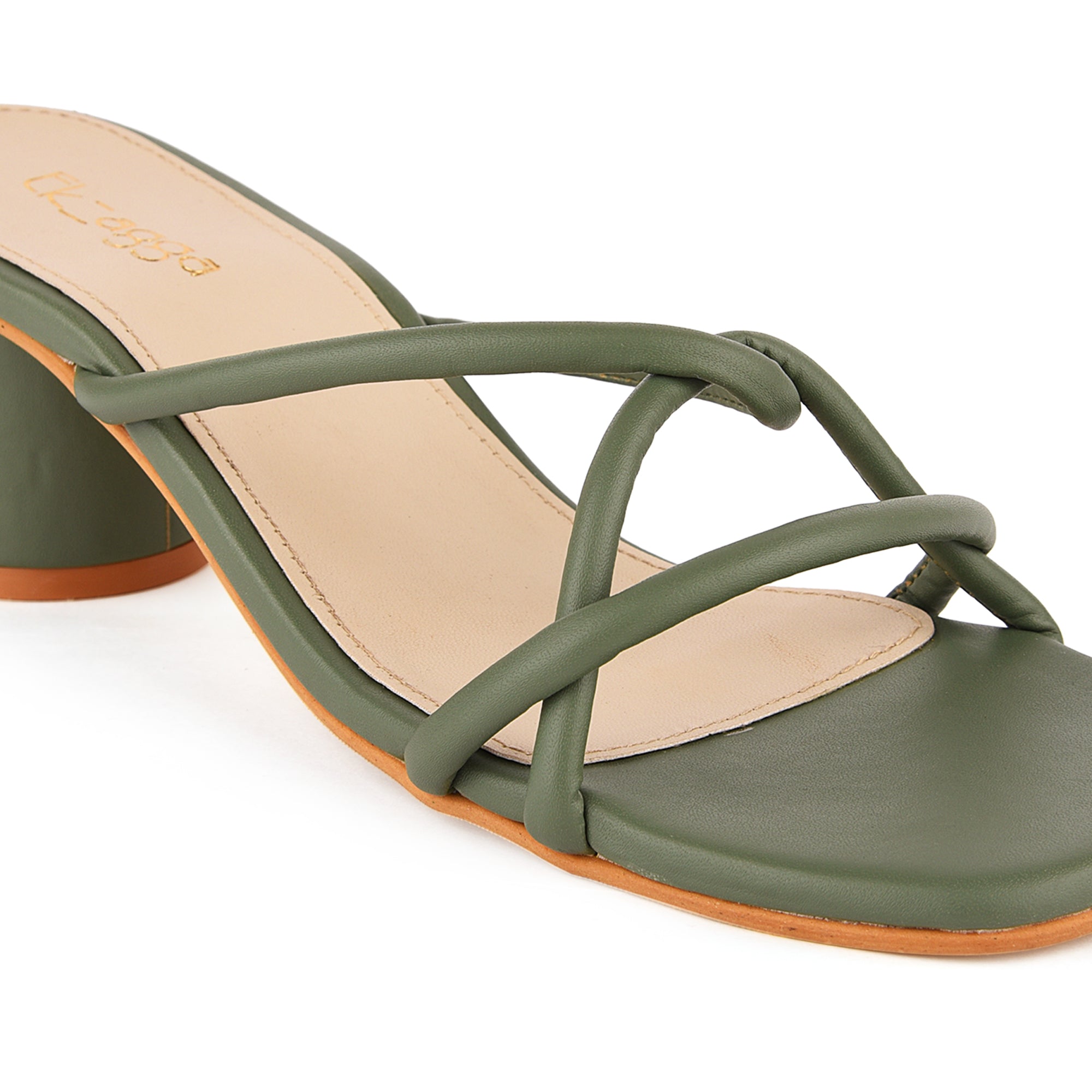 Green Stap Heels by EK_agga with Block Heels, Green, Heels, Less than $50, Party Wear, Patent leather, Solids, Square toe, Vegan at Kamakhyaa for sustainable fashion