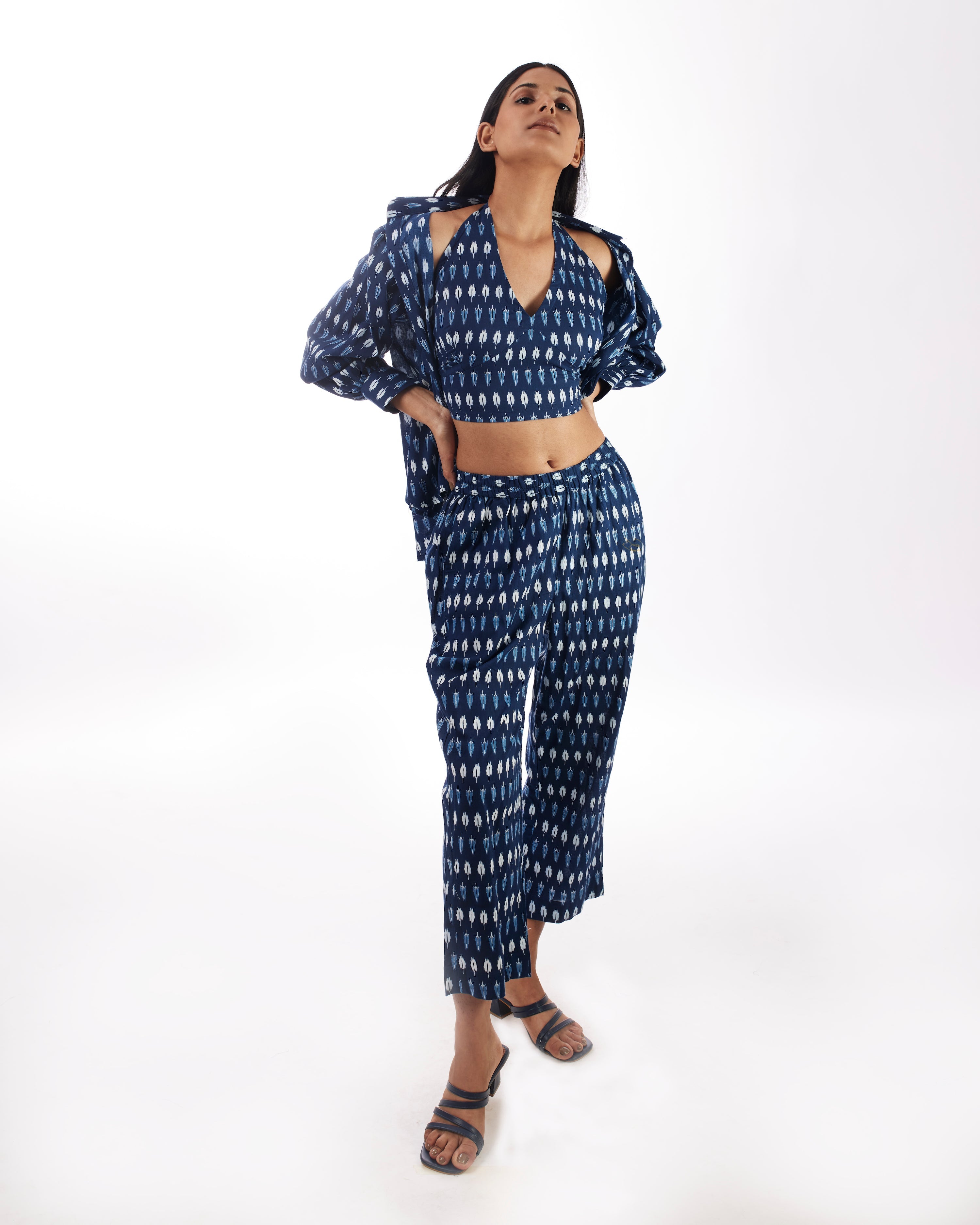 Blue Printed 3 Piece Co-ord Set by Kamakhyaa with 100% pure cotton, Blue, Casual Wear, Co-ord Sets, FB ADS JUNE, Fitted At Waist, KKYSS, Naturally Made, Printed, Regular Fit, Summer Sutra, Womenswear at Kamakhyaa for sustainable fashion