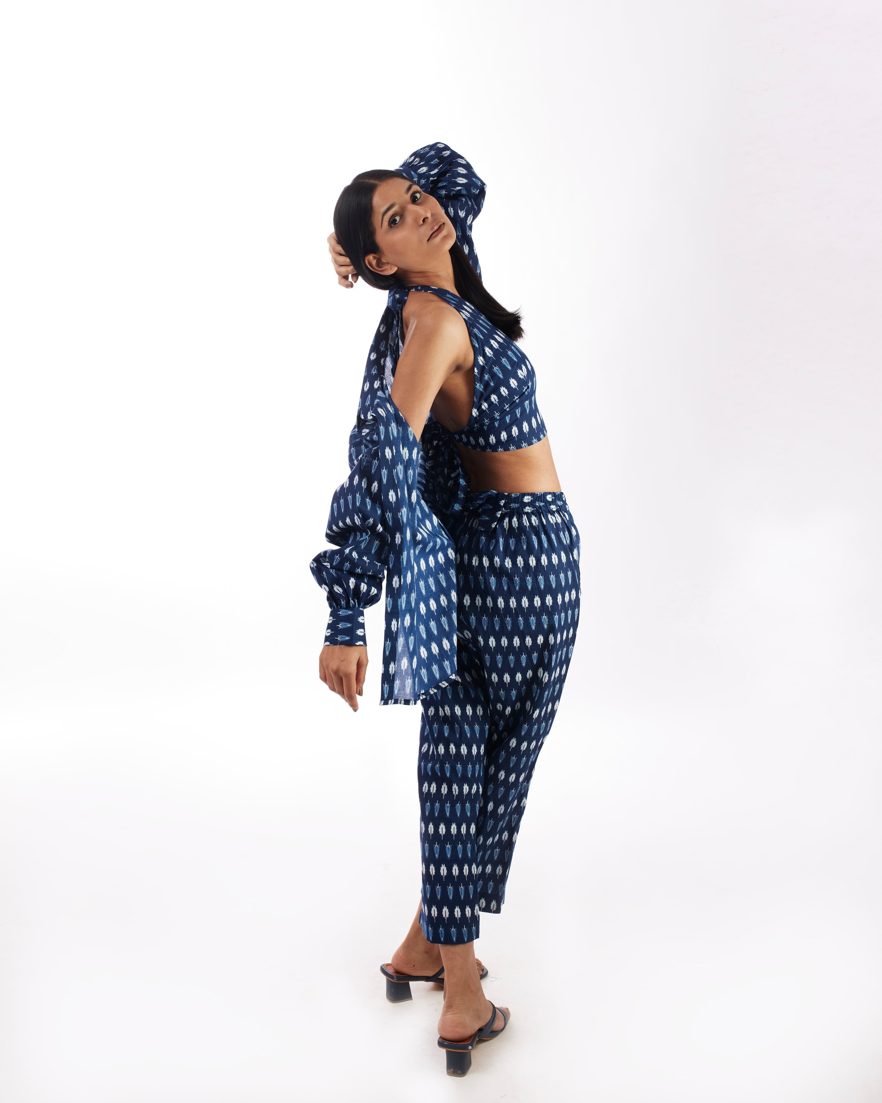 Blue Printed 3 Piece Co-ord Set by Kamakhyaa with 100% pure cotton, Blue, Casual Wear, Co-ord Sets, FB ADS JUNE, Fitted At Waist, KKYSS, Naturally Made, Printed, Regular Fit, Summer Sutra, Womenswear at Kamakhyaa for sustainable fashion