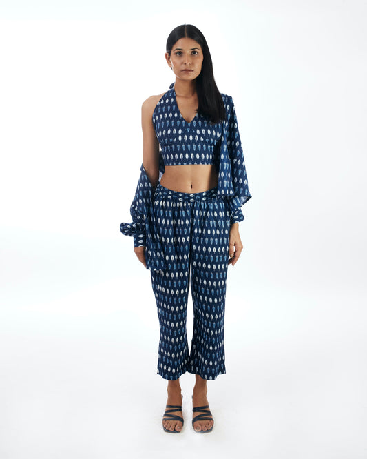 Blue Printed 3 Piece Co-ord Set by Kamakhyaa with 100% pure cotton, Blue, Casual Wear, Co-ord Sets, FB ADS JUNE, Fitted At Waist, KKYSS, Naturally Made, Printed, Regular Fit, Summer Sutra, Womenswear at Kamakhyaa for sustainable fashion