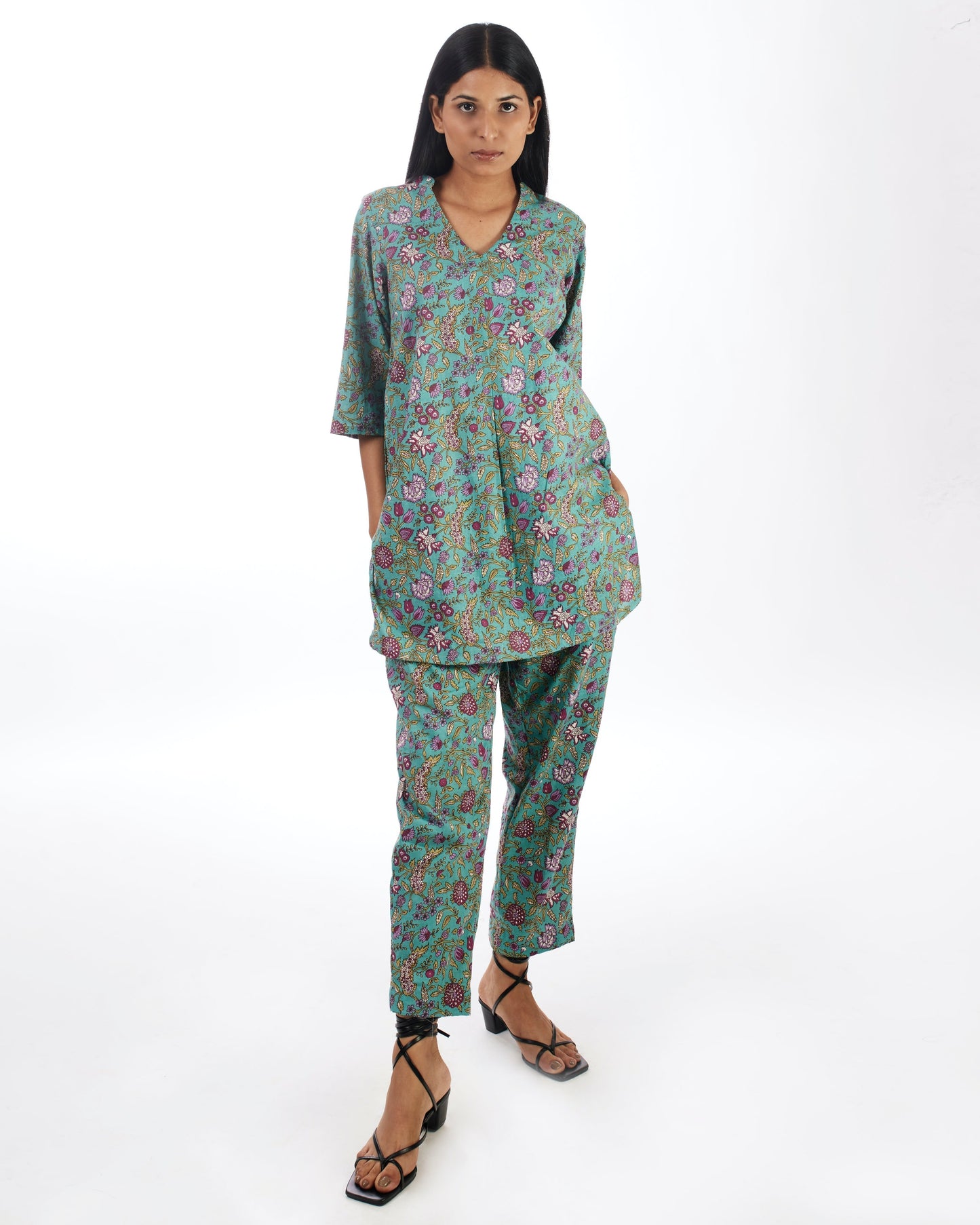 Green Printed Co-ord Set by Kamakhyaa with 100% pure cotton, Casual Wear, Co-ord Sets, FB ADS JUNE, Fitted At Waist, Green, KKYSS, Naturally Made, Printed, Relaxed Fit, Summer Sutra, Womenswear at Kamakhyaa for sustainable fashion