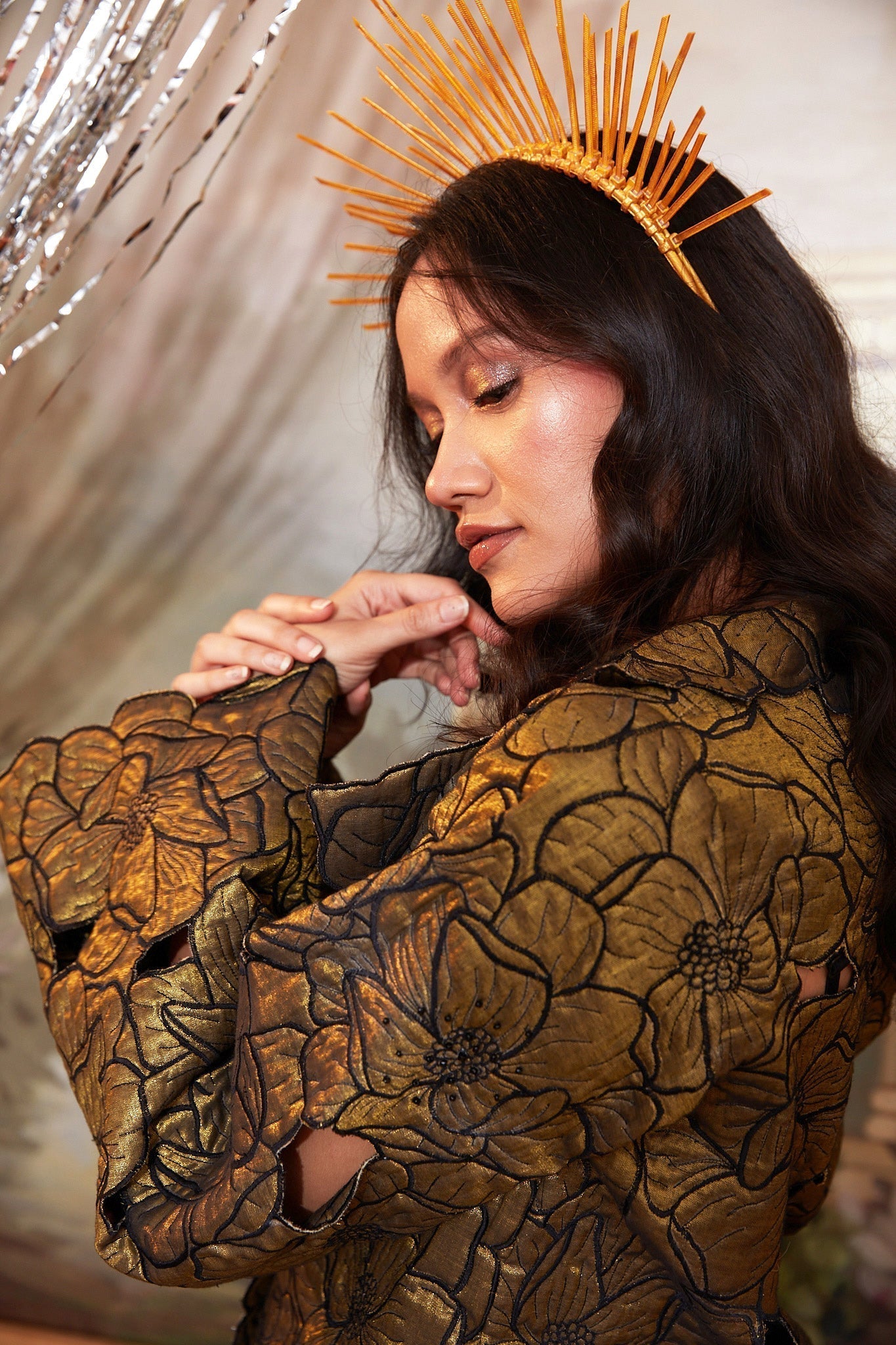 Black And Gold Silk Blazer With Skirt Co-Ord Set by Chambray & Co. with Black, Chambray & Co, Complete Sets, Embroidered, Gold, Moon Child, Natural, Party Wear, Regular Fit, Silk, Top Skirt Sets, Womenswear at Kamakhyaa for sustainable fashion