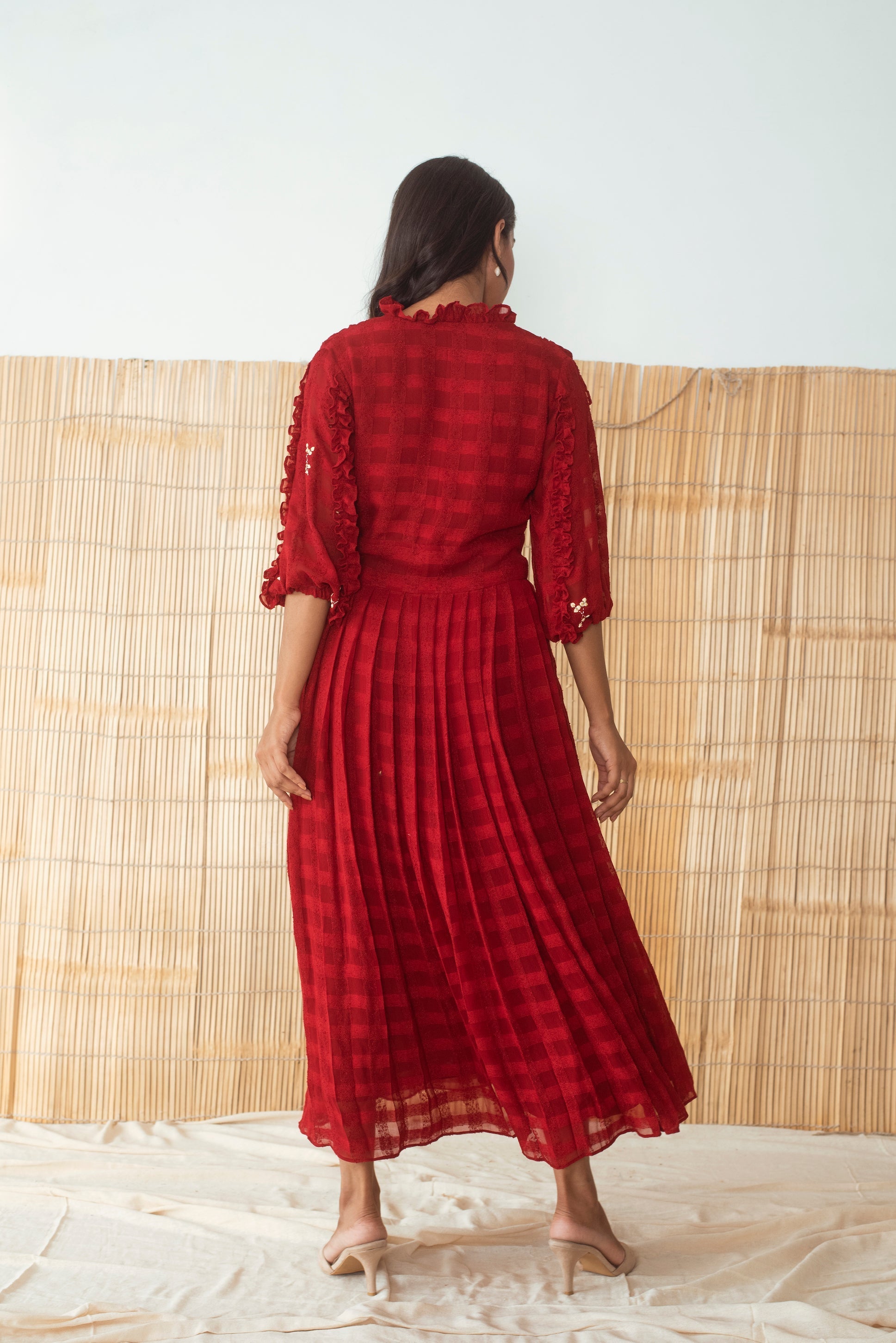 Red Embroidered Maxi Dress by The Loom Art with Capsule by The Loom Art, Embroidered, Handloom Blend, July Sale, July Sale 2023, Maxi Dresses, Natural, Party Wear, Red, Regular Fit, Solid Selfmade, Womenswear at Kamakhyaa for sustainable fashion