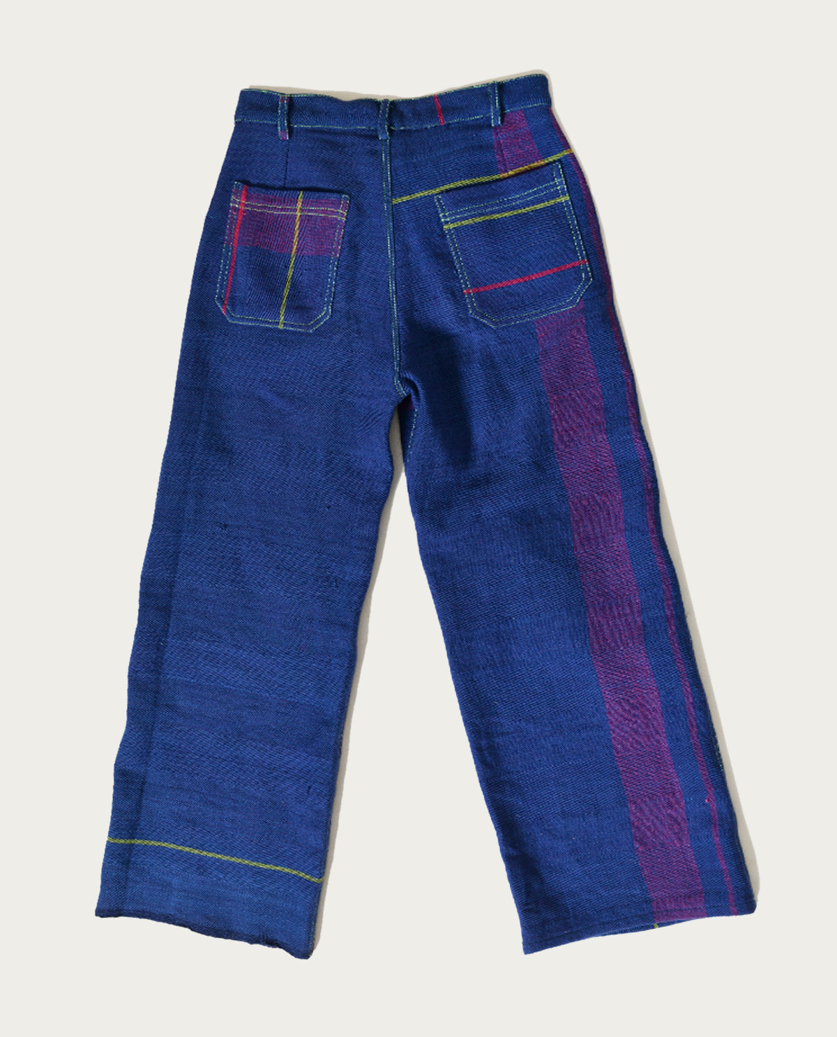 Recycled Blue Striped Cargo Pants by Rias Jaipur with 100% Cotton, Blue, Casual wear, Multicolor, Natural, Pants, RE 2.O, RE 2.O by Rias Jaipur, Regular, Stripes, Unisex, Womenswear at Kamakhyaa for sustainable fashion