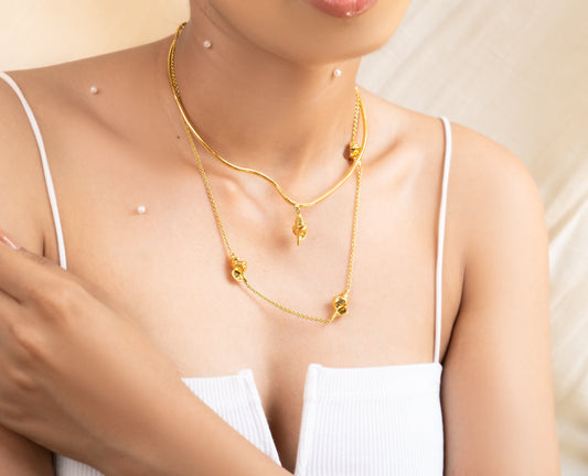Conch Shell Layered Necklace by Amalgam By Aishwarya with All Occasions, Brass, Fashion Jewellery, Gold, Gold Plated, Handcrafted Jewellery, jewelry, Natural, Necklaces, Sea Of Hope at Kamakhyaa for sustainable fashion