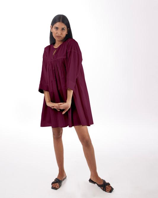 Plum Yoke Mini Dress by Kamakhyaa with 100% pure cotton, Casual Wear, FB ADS JUNE, Fitted At Waist, KKYSS, Loose Fit, Mini Dresses, Naturally Made, Purple, Slim Fit, Solids, Summer Sutra, Womenswear at Kamakhyaa for sustainable fashion