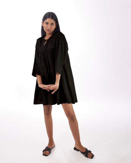 Black Yoke Mini Dress by Kamakhyaa with 100% pure cotton, Black, Casual Wear, FB ADS JUNE, Fitted At Waist, KKYSS, Loose Fit, Mini Dresses, Naturally Made, Solids, Summer Sutra, Womenswear at Kamakhyaa for sustainable fashion