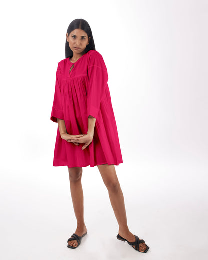 Pink Yoke Mini Dress by Kamakhyaa with 100% pure cotton, Casual Wear, FB ADS JUNE, Fitted At Waist, KKYSS, Loose Fit, Mini Dresses, Naturally Made, Pink, Solids, Summer Sutra, Womenswear at Kamakhyaa for sustainable fashion