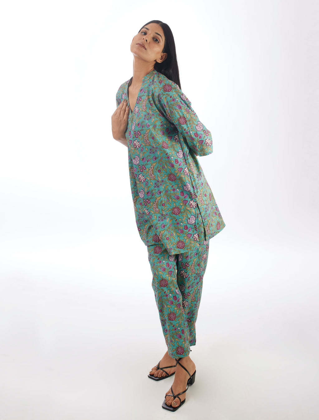 Green Printed Co-ord Set by Kamakhyaa with 100% pure cotton, Casual Wear, Co-ord Sets, FB ADS JUNE, Fitted At Waist, Green, KKYSS, Naturally Made, Printed, Relaxed Fit, Summer Sutra, Womenswear at Kamakhyaa for sustainable fashion