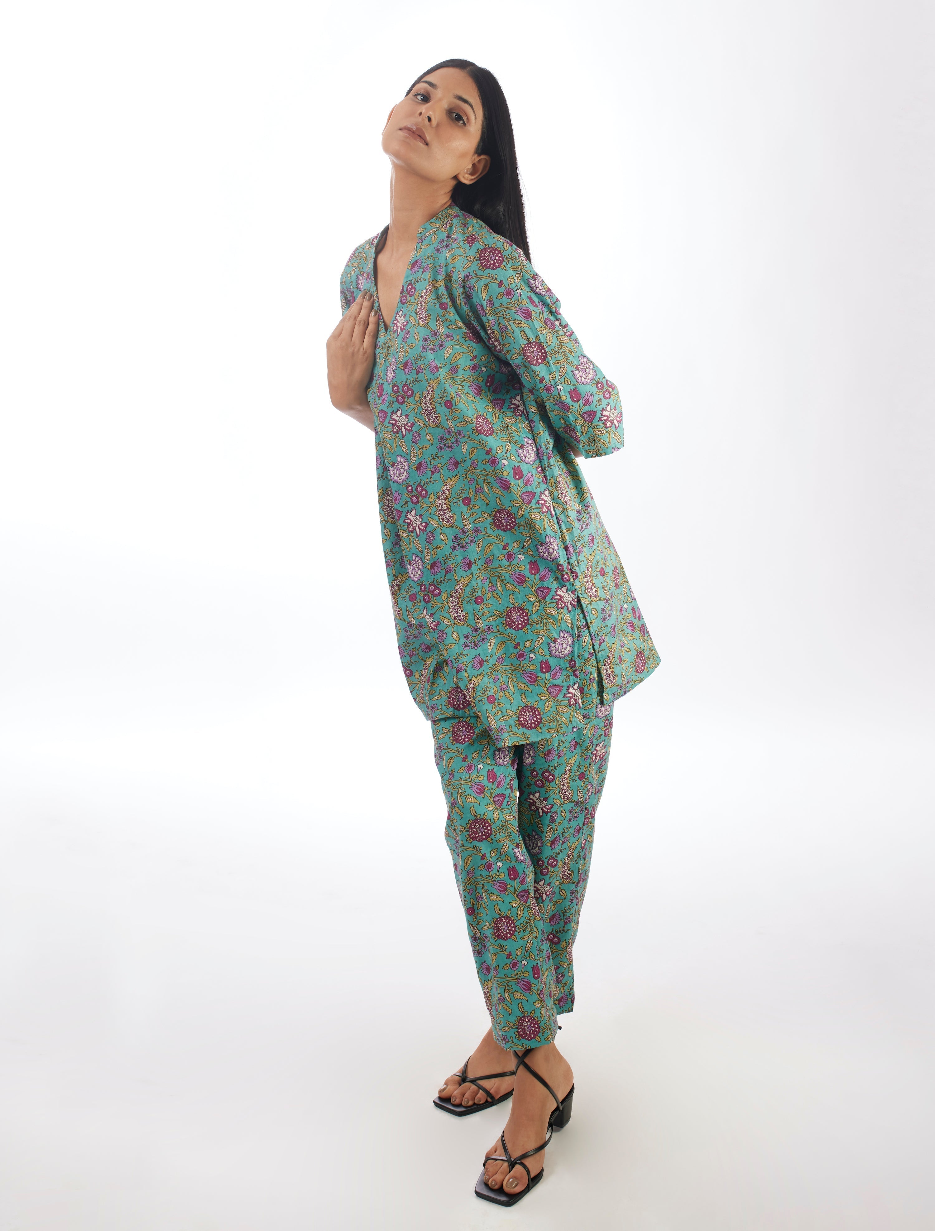 Green Printed Co-ord Set by Kamakhyaa with 100% pure cotton, Casual Wear, Co-ord Sets, FB ADS JUNE, Fitted At Waist, Green, KKYSS, Naturally Made, Printed, Relaxed Fit, Summer Sutra, Womenswear at Kamakhyaa for sustainable fashion