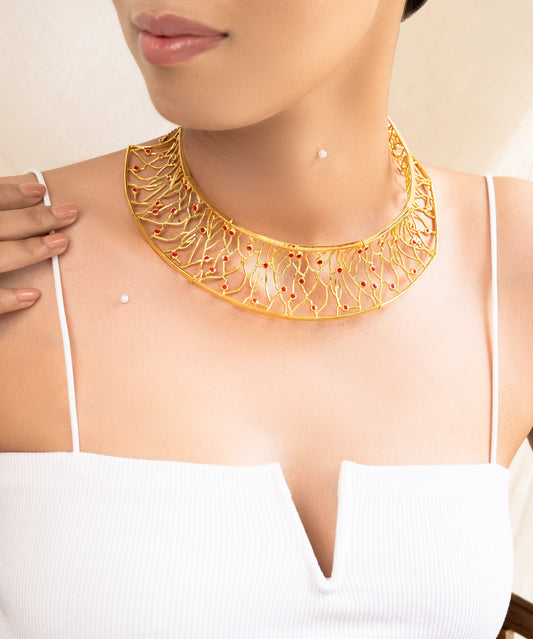 Graci Choker Necklace by Amalgam By Aishwarya with All Occasions, Brass, Fashion Jewellery, Gold, Gold Plated, Handcrafted Jewellery, jewelry, Natural, Necklaces, Sea Of Hope at Kamakhyaa for sustainable fashion