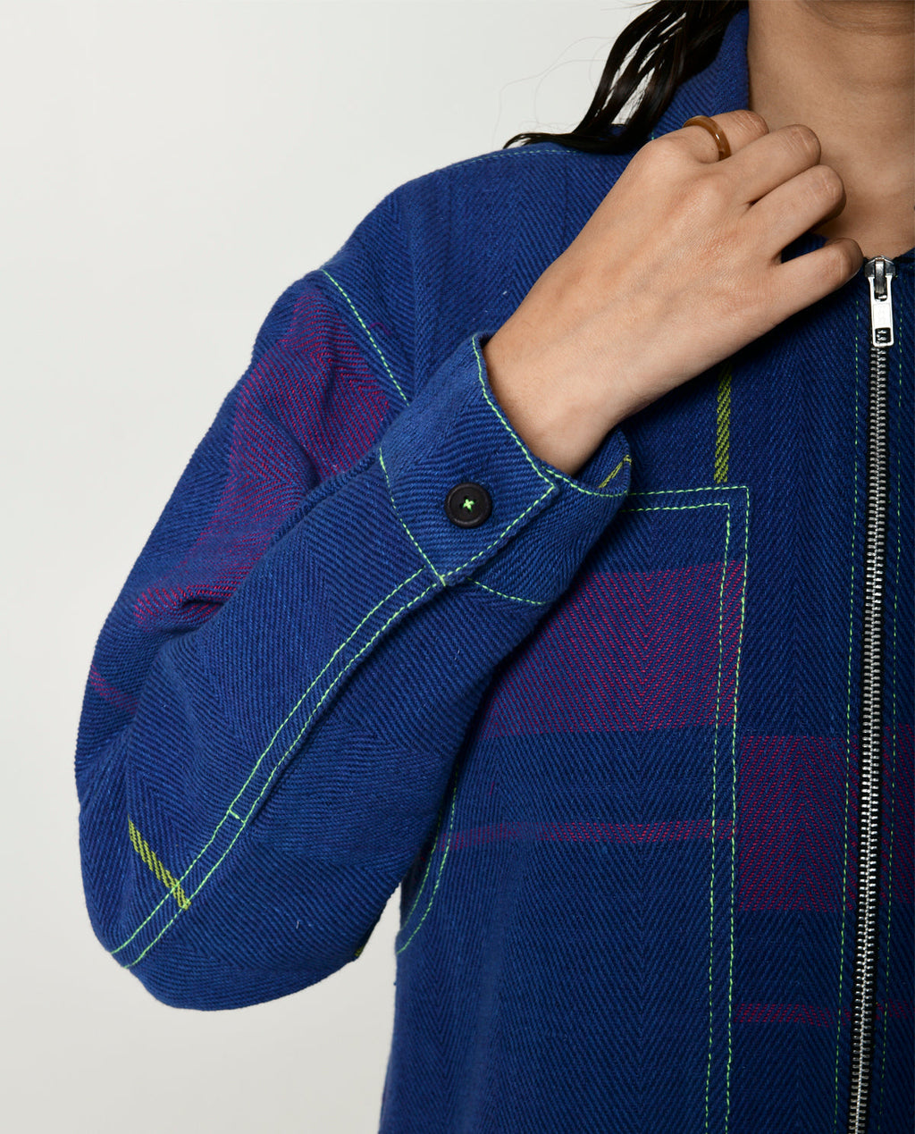 Handwoven Blue striped Cotton Shacket by Rias Jaipur with 100% Cotton, Blue, Casual wear, Multicolor, Natural, RE 2.O, RE 2.O by Rias Jaipur, Relaxed, Stripes, Tops, Unisex, Womenswear at Kamakhyaa for sustainable fashion