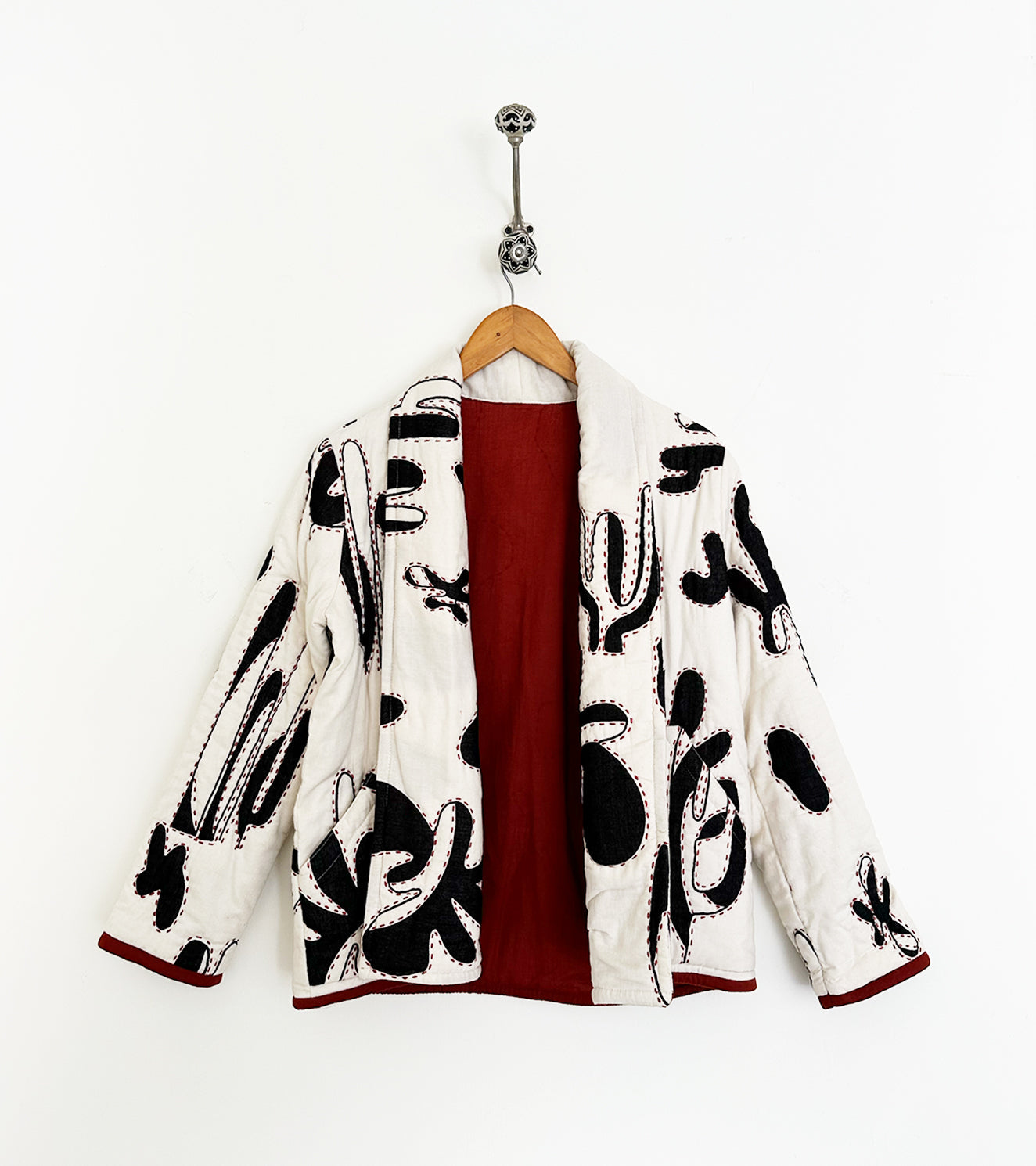 Black and White Printed Cotton Jacket by Khara Kapas with 100% Cotton, Black, Diana by Khara Kapas, handcrafted, handmade, jacket, Ombres & Dyes, pure cotton, White, Womenswear at Kamakhyaa for sustainable fashion