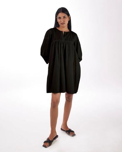 Black Yoke Mini Dress by Kamakhyaa with 100% pure cotton, Black, Casual Wear, FB ADS JUNE, Fitted At Waist, KKYSS, Loose Fit, Mini Dresses, Naturally Made, Solids, Summer Sutra, Womenswear at Kamakhyaa for sustainable fashion