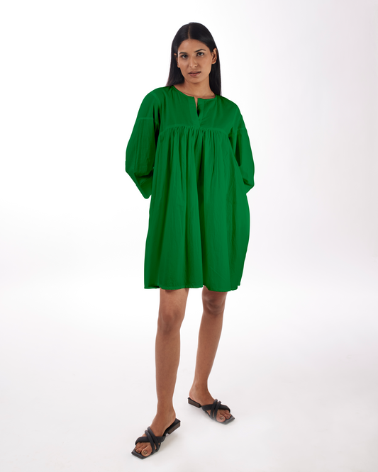 Green Yoke Mini Dress by Kamakhyaa with 100% pure cotton, Casual Wear, FB ADS JUNE, Fitted At Waist, Green, KKYSS, Loose Fit, Mini Dresses, Naturally Made, Solids, Summer Sutra, Womenswear at Kamakhyaa for sustainable fashion