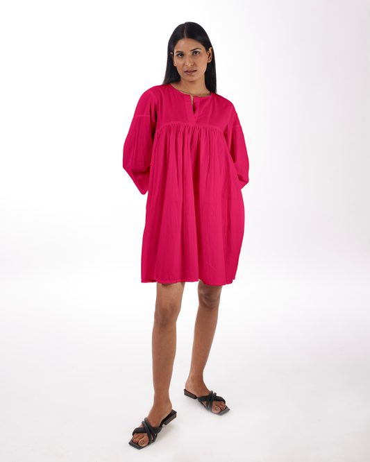 Pink Yoke Mini Dress by Kamakhyaa with 100% pure cotton, Casual Wear, FB ADS JUNE, Fitted At Waist, KKYSS, Loose Fit, Mini Dresses, Naturally Made, Pink, Solids, Summer Sutra, Womenswear at Kamakhyaa for sustainable fashion