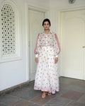 White Printed Skirt by Taro with Evening Wear, Handwoven cotton, Indo-Western, July Sale, July Sale 2023, Maxi Skirts, Natural, Prints, Regular Fit, Skirts, White, Wildflower by Taro, Womenswear at Kamakhyaa for sustainable fashion