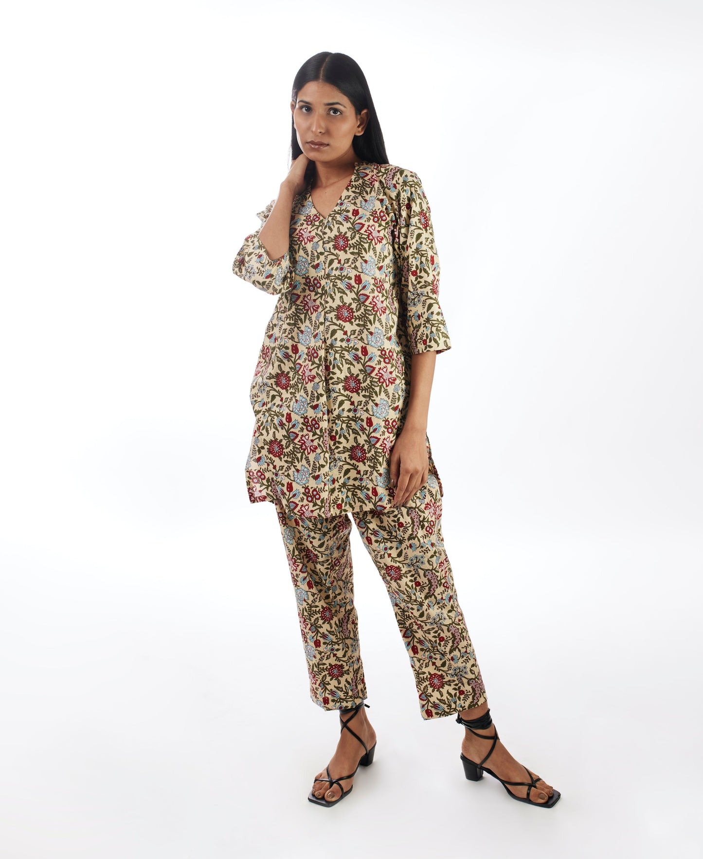 Yellow Printed 2 Piece Set With Red Pants by Kamakhyaa with 100% pure cotton, Casual Wear, Co-ord Sets, FB ADS JUNE, Fitted At Waist, KKYSS, Naturally Made, Party Wear, Printed, Relaxed Fit, Summer Sutra, Womenswear, Yellow at Kamakhyaa for sustainable fashion