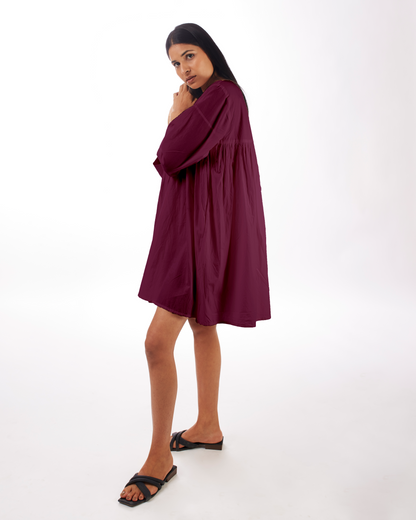 Plum Yoke Mini Dress by Kamakhyaa with 100% pure cotton, Casual Wear, FB ADS JUNE, Fitted At Waist, KKYSS, Loose Fit, Mini Dresses, Naturally Made, Purple, Slim Fit, Solids, Summer Sutra, Womenswear at Kamakhyaa for sustainable fashion