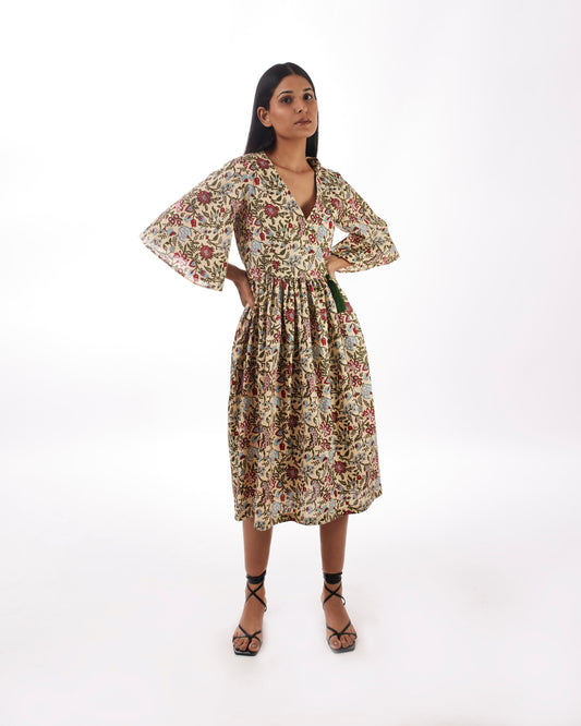Yellow Printed Tunic Dress by Kamakhyaa with 100% pure cotton, Casual Wear, FB ADS JUNE, Fitted At Waist, KKYSS, Midi Dresses, Naturally Made, Printed, Regular Fit, Summer Sutra, Womenswear, Yellow at Kamakhyaa for sustainable fashion